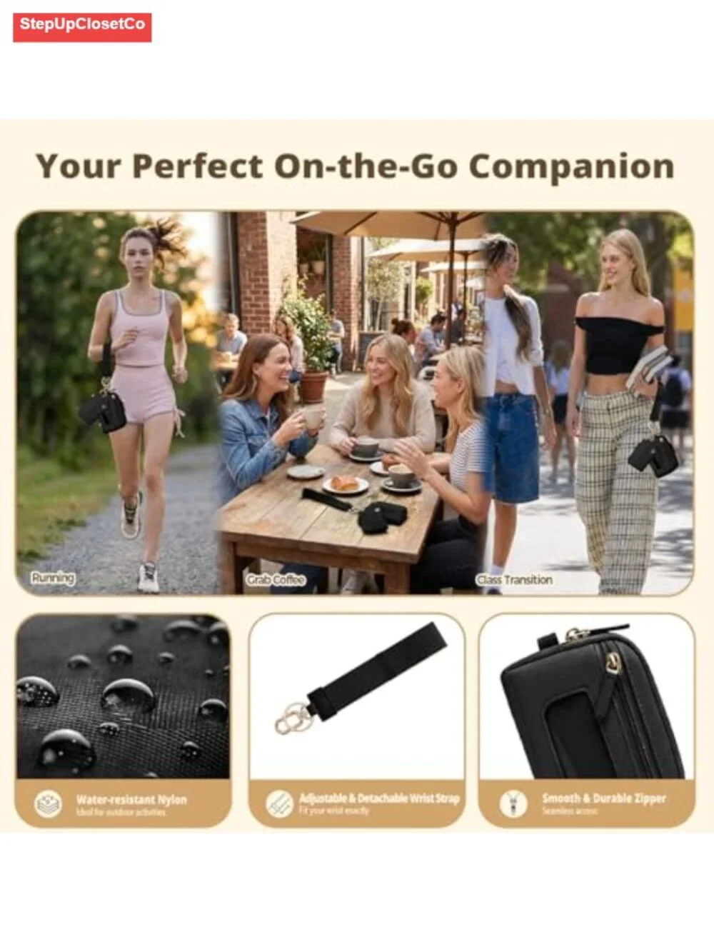 Dual Pouch Wristlet Keychain Wallet RFID Blocking Nylon Coin Purse Phone Tether